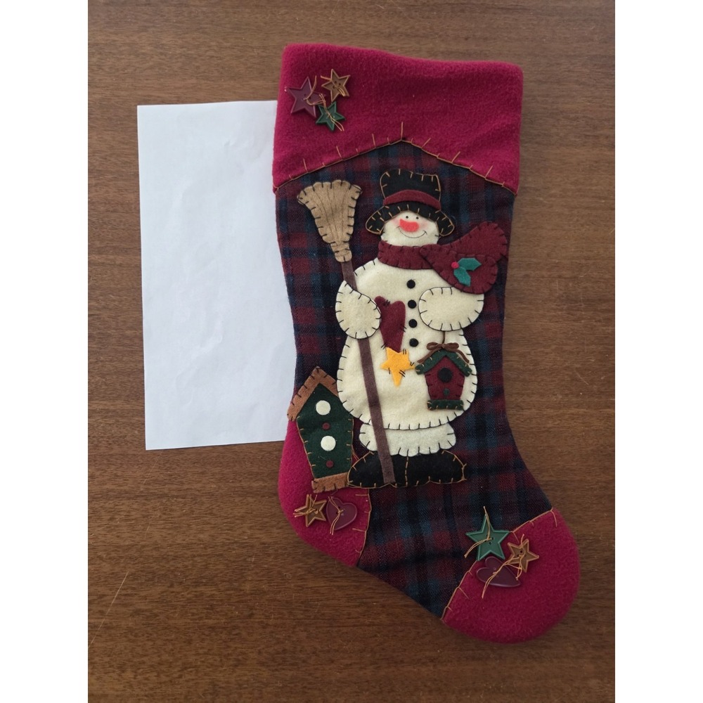 Country Christmas Snowman Christmas Stocking 3D Puffy Felt Birdhouse